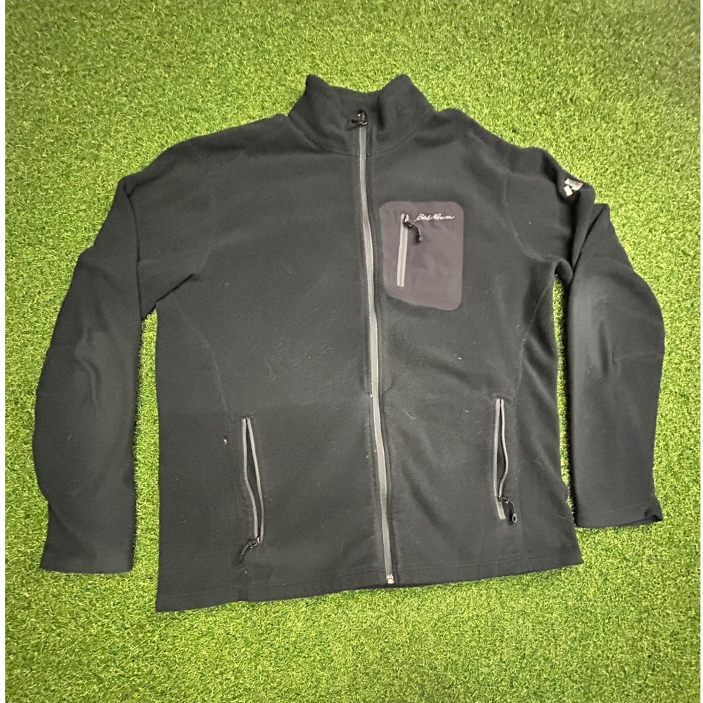 Eddie Bauer First Ascent Mens Large Black Full Zip Fleece Jacket Outdoor Layer